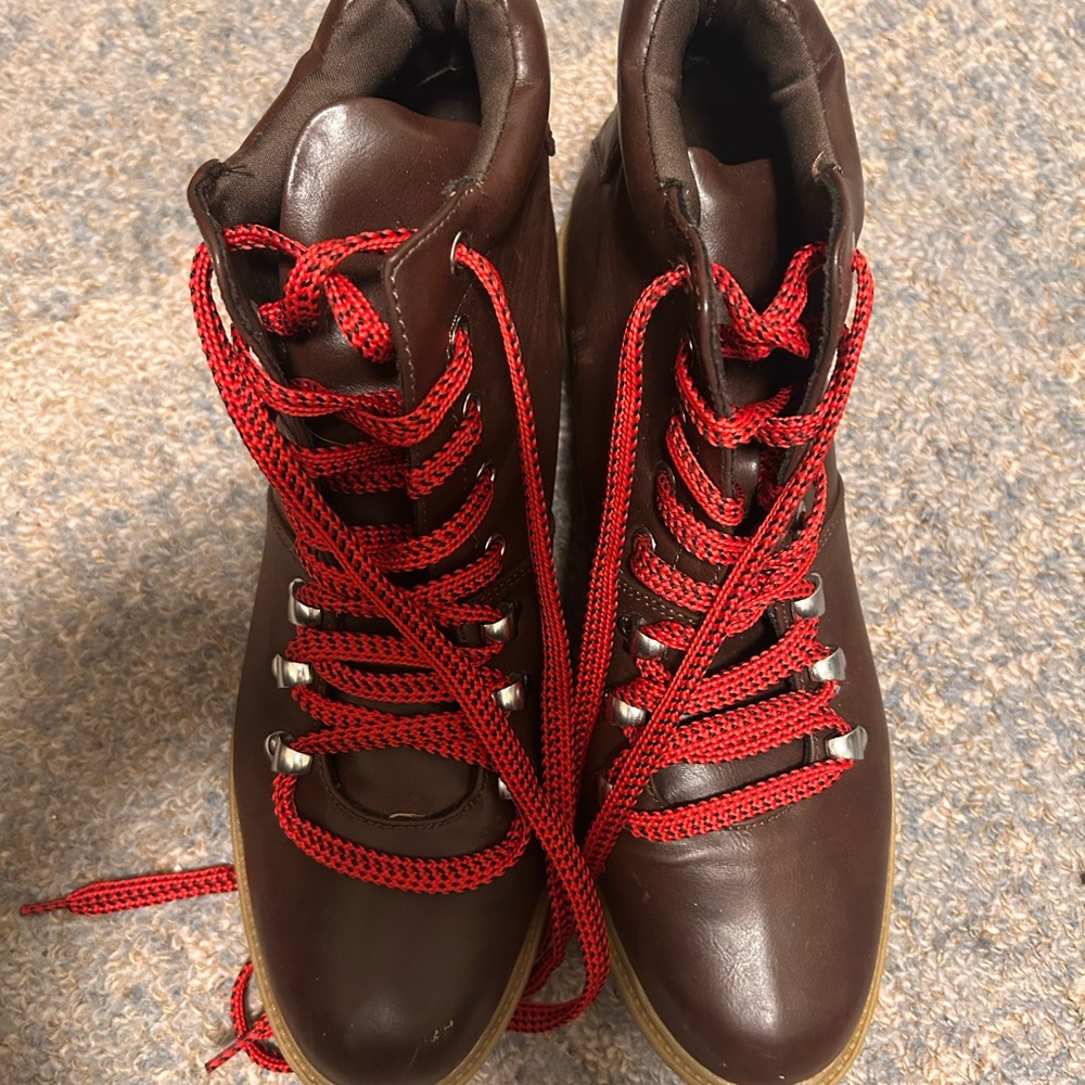 Brown Leather Boots with Red Laces